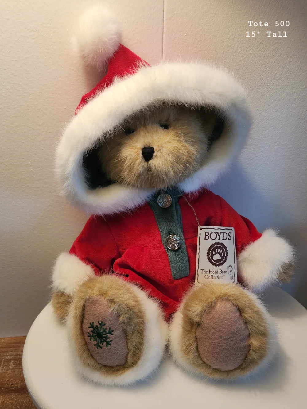 Boyds  Bear Holiday Bear in Red Santa Hoodie.